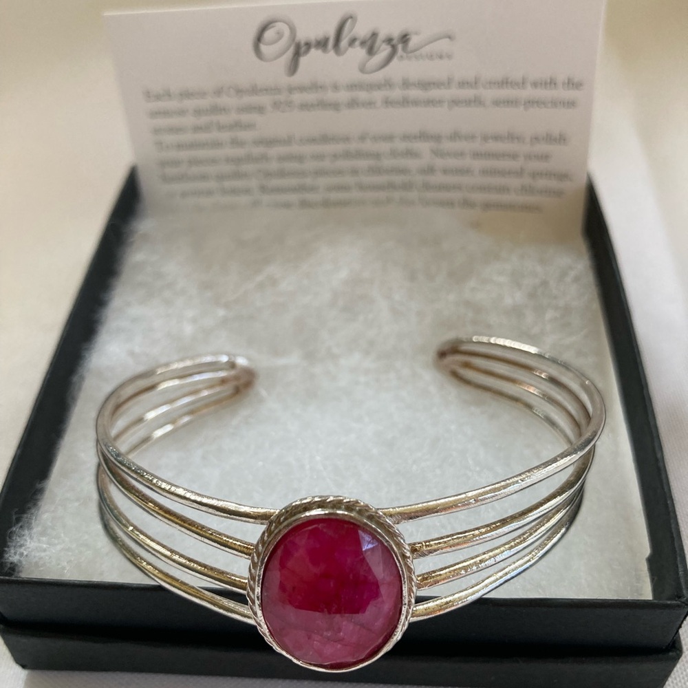 Opulenza Designs Sterling Silver and Dyed Ruby Cuff Bracelet